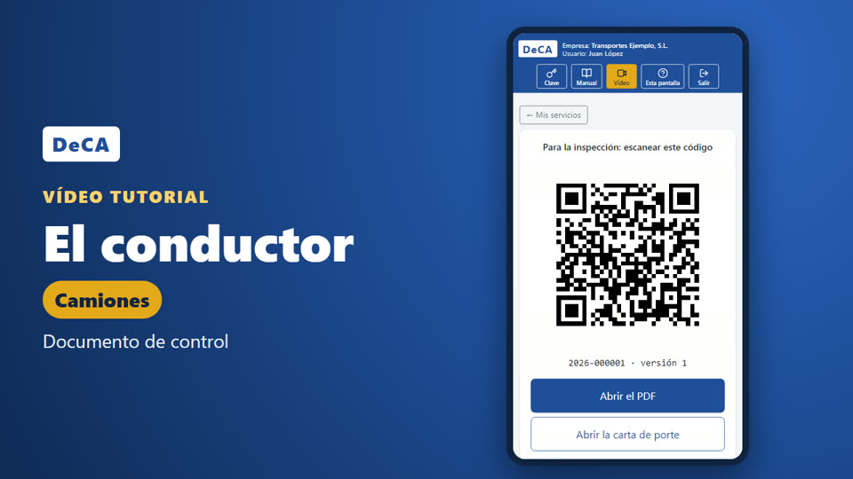 El conductor, camiones: pantalla de la plataforma con datos de ejemplo